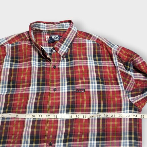 Chaps Ralph Lauren Madras Plaid Button Down Shirt XL Red Pocket Preppy Western - Picture 9 of 12